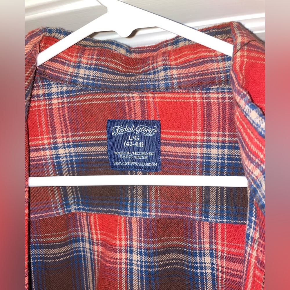 Men’s L Faded Glory Casual Long Sleeve Plaid Flannel Button-Up Shirt